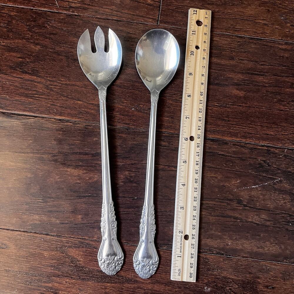 Florenz By Interpur- Stainless Steel Korea- Salad Set/Serving Fork And Spoon